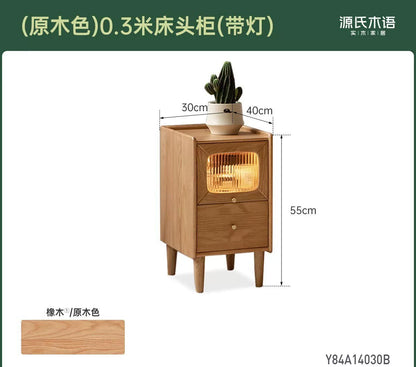 实木床头柜卧室带灯床边柜橡木原木风小柜子储物柜