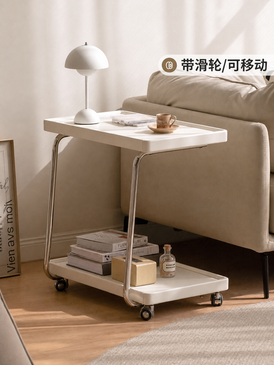 实木边几C型现代简约客厅白色可移动小茶几沙发边桌