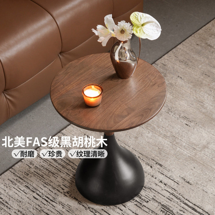 实木边几客厅意式轻奢沙发圆几黑胡桃小户型创意小茶几