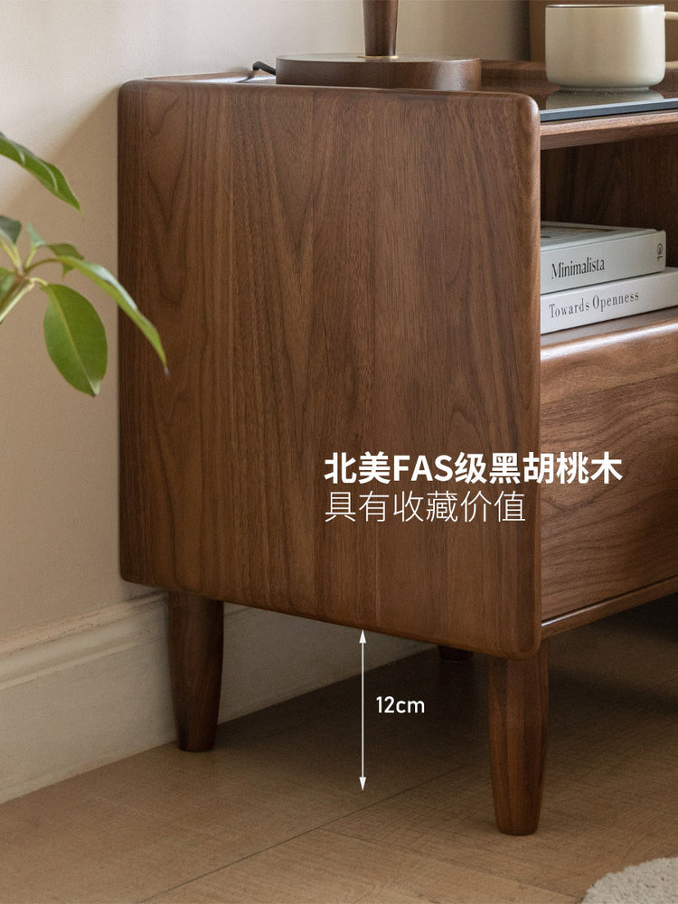 实木床头柜卧室黑胡桃木床边柜现代简约抽屉储物柜