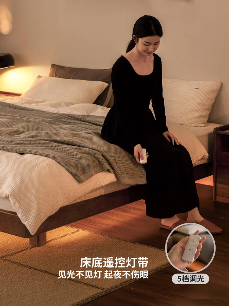 实木床卧室无床头榻榻米橡木夜光床现代简约双人床