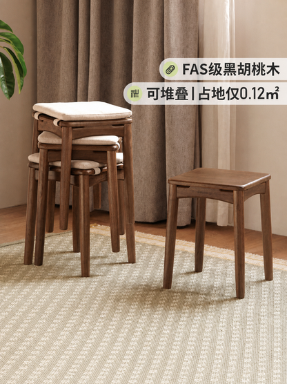 实木方凳餐厅黑胡桃木餐凳叠凳凳子叠放凳软包小板凳