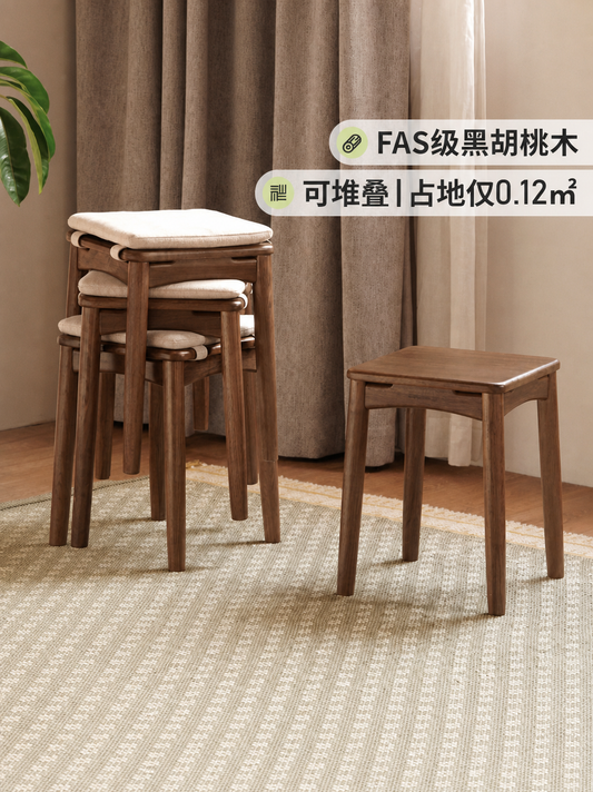 实木方凳餐厅黑胡桃木餐凳叠凳凳子叠放凳软包小板凳