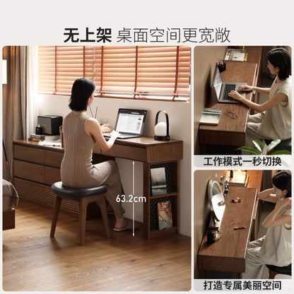 实木化妆桌意式轻奢黑胡桃木梳妆台卧室伸缩化妆台