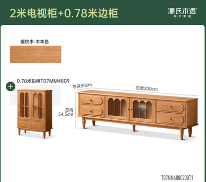 实木电视柜高款客厅法式复古收纳储物中古樱桃木地柜