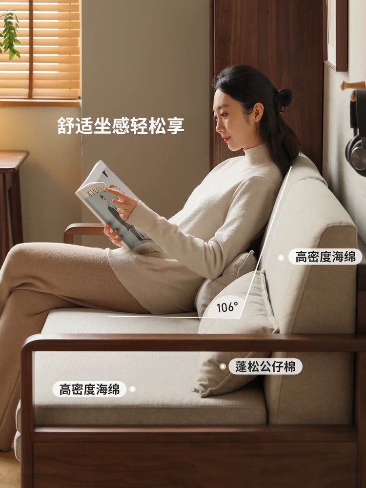 实木折叠沙发床客厅黑胡桃木坐卧两用沙发小户型布艺沙发