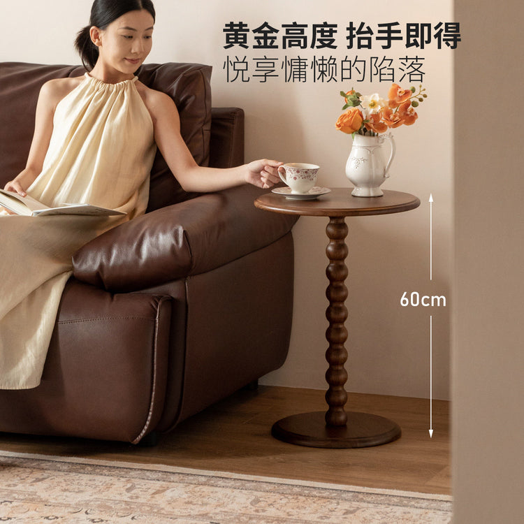 实木边几美式复古茶几客厅法式沙发边桌黑胡桃木小圆桌