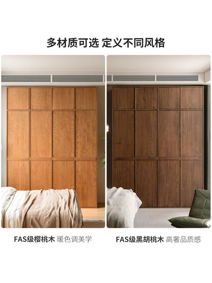 实木衣柜现代骨骼线大衣橱白蜡木卧室简约储物柜黑标家具