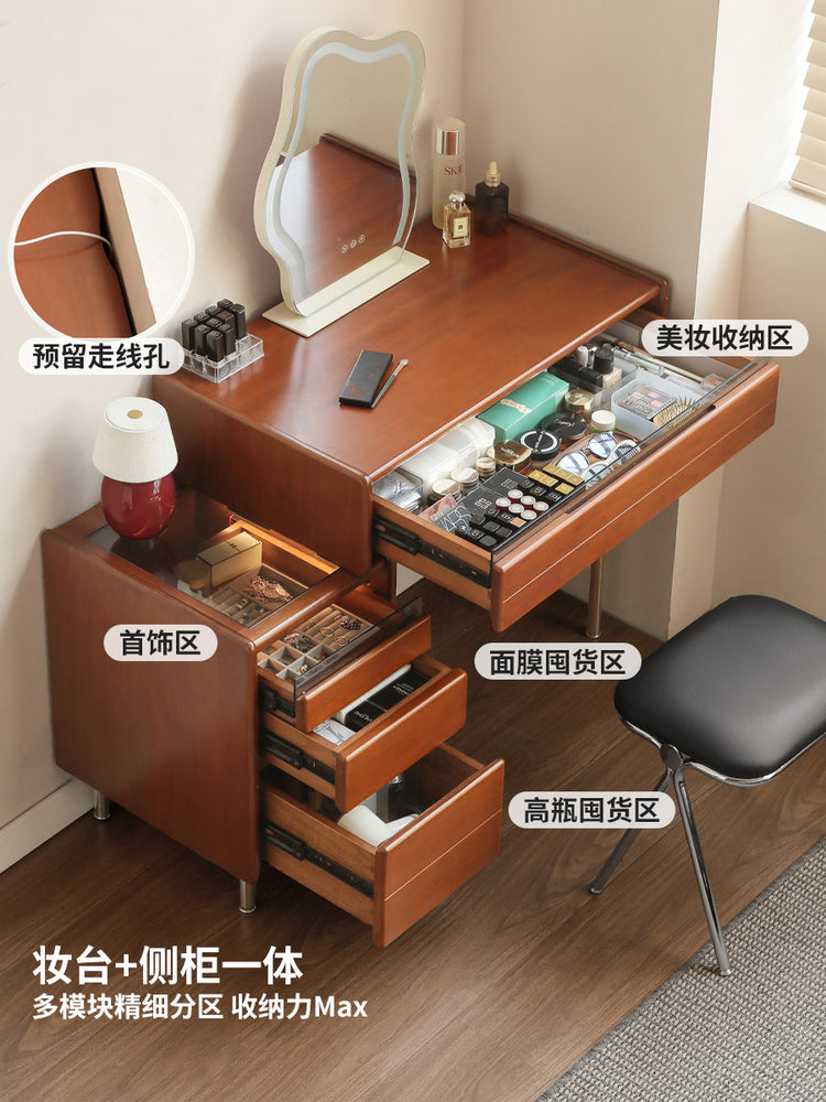 实木化妆桌卧室包豪斯多功能斗柜梳妆台中古风伸缩化妆台