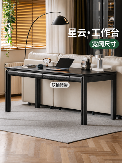 实木书桌书房现代简约办公桌橡木黑色电脑桌大尺寸工作台