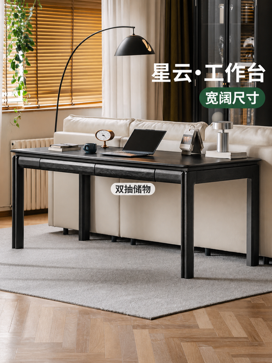实木书桌书房现代简约办公桌橡木黑色电脑桌大尺寸工作台