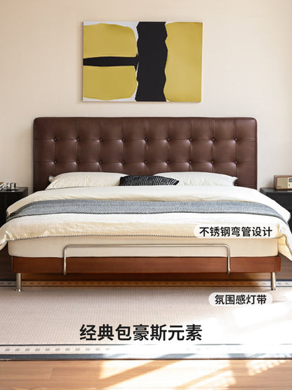 实木床卧室包豪斯真皮床多功能夜灯软靠床中古双人床