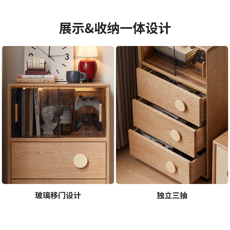 实木边柜客厅中古风抽屉储物柜落地复古置物柜橡木展示柜