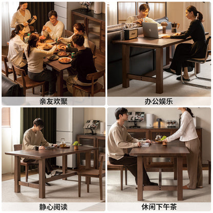 实木餐桌现代简约餐厅大尺寸吃饭桌子胡桃色长方形工作台