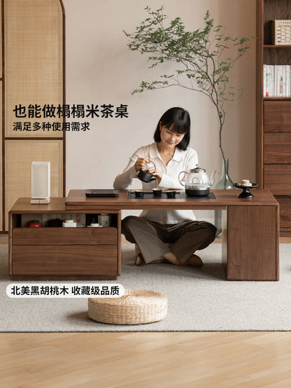 实木伸缩现代简约黑胡桃木茶台客厅功夫茶几茶桌组合
