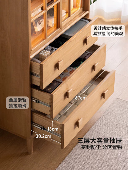 实木斗柜现代简约带灯储物柜卧室原木风斗橱收纳柜