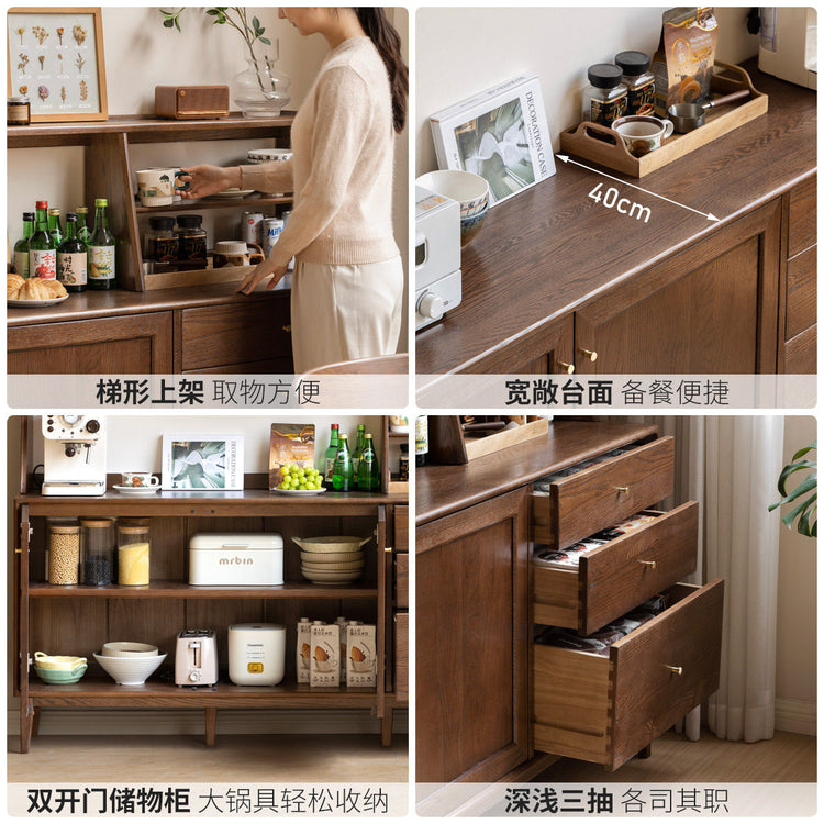 实木餐边柜现代餐厅橡木储物柜简约带上架收纳柜子