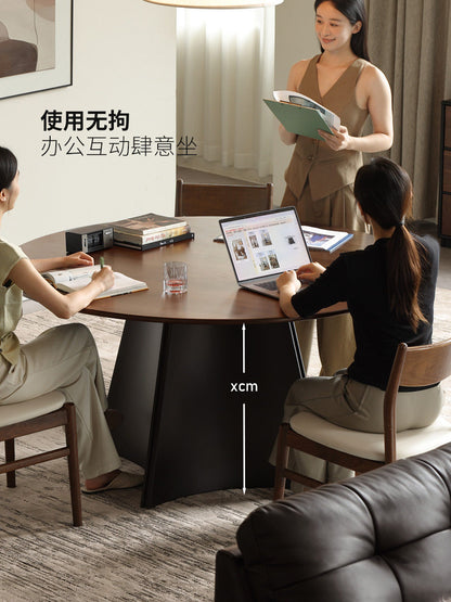 实木餐桌餐厅黑胡桃木桌椅组合小户型黑色圆形桌子