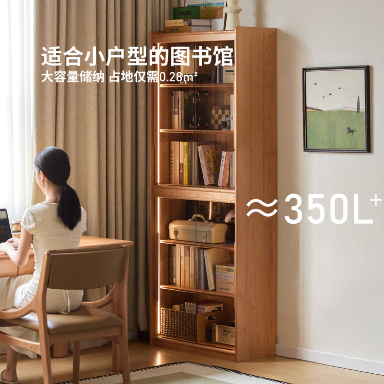 实木书柜现代简约书房展示柜樱桃木收纳玻璃柜置物柜