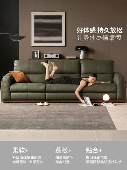 实木沙发客厅意式轻奢直排沙黑胡桃木高靠背真皮沙发