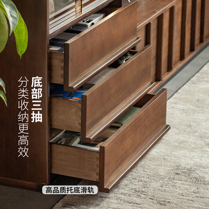 实木边柜客厅侘寂风落地展示柜胡桃色骨骼线电视柜立柜