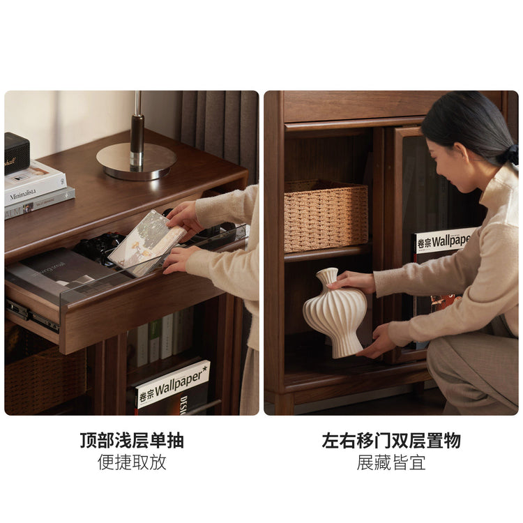 实木客厅现代简约储物柜黑胡桃木展示柜小餐边柜