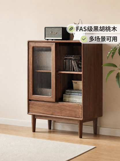 实木电视柜边柜置物柜客厅沙发旁复古储物黑胡桃木餐边柜