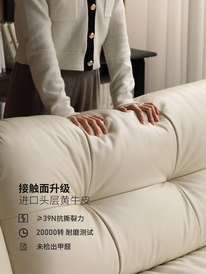 真皮沙发头层牛皮意式极简客厅小户型三人位白色云朵沙发
