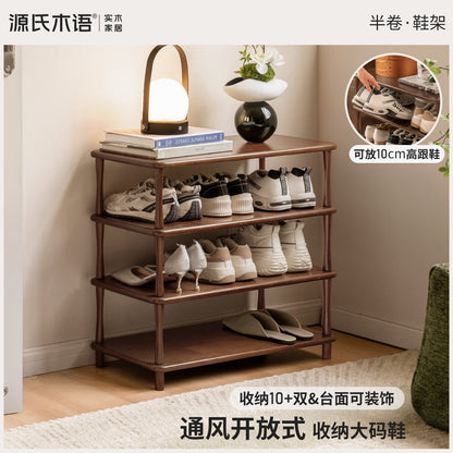 实木鞋架客厅现代简约置物架胡桃色小户型入户多层收纳架