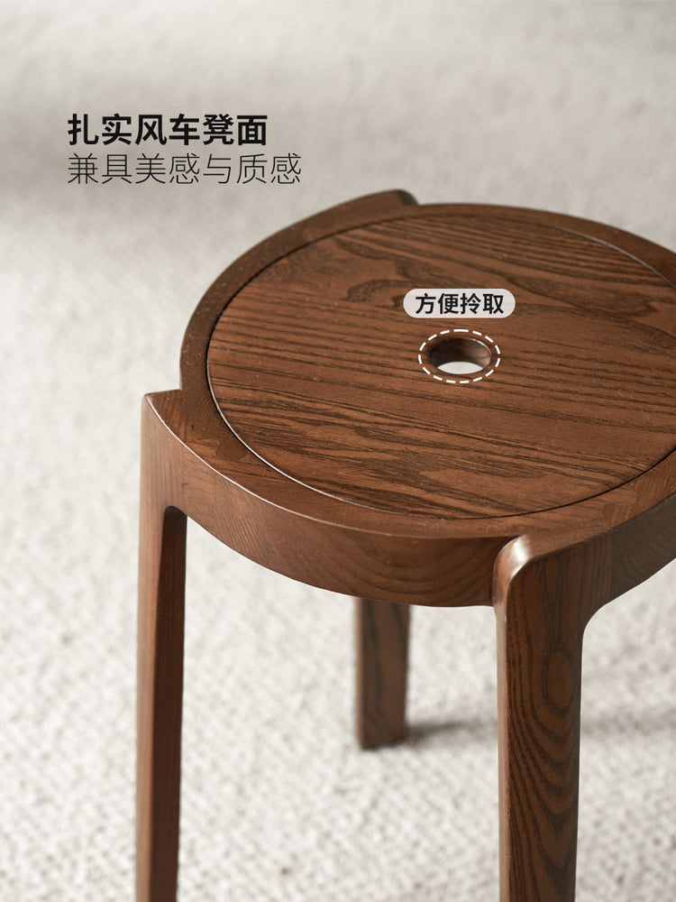 实木叠凳现代餐厅叠放凳胡桃色简约原木凳子圆凳