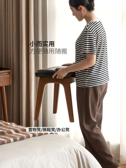 实木化妆凳简约橡木小凳子女生卧室软包凳樱桃木木梳妆凳