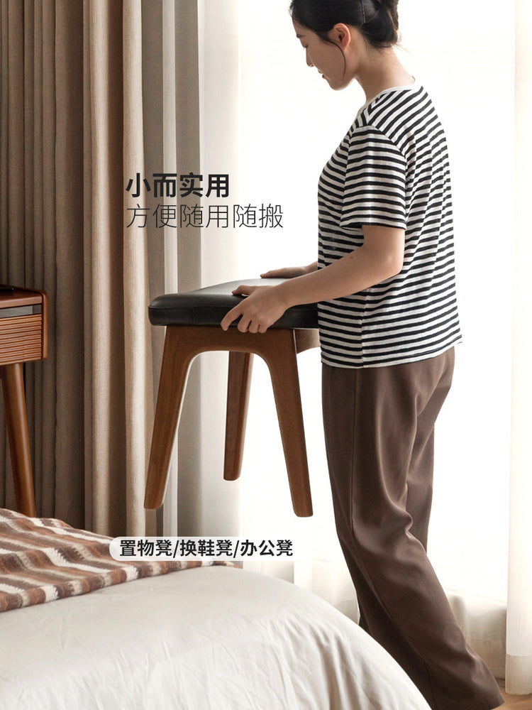 实木化妆凳简约橡木小凳子女生卧室软包凳樱桃木木梳妆凳