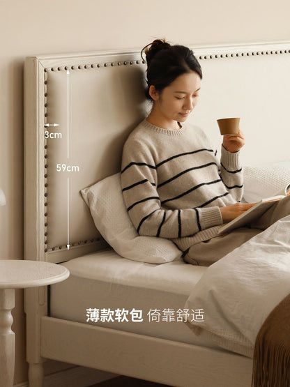 实木床主卧美式橡木软包床现代简约白色双人床科技布大床