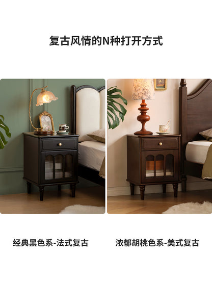 实木床头柜美式复古床边收纳柜卧室黑胡桃木储物柜