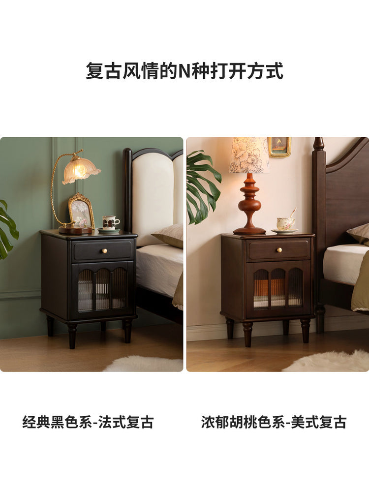 实木床头柜美式复古床边收纳柜卧室黑胡桃木储物柜