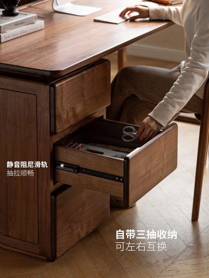 实木大书桌柜一体工作台办公桌黑胡桃木电脑桌写字桌