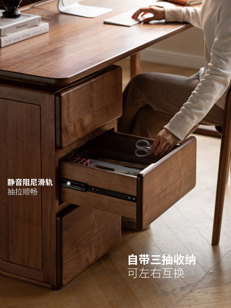 实木大书桌柜一体工作台办公桌黑胡桃木电脑桌写字桌