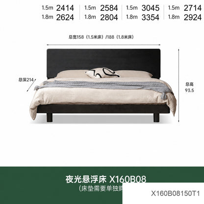实木床北欧卧室家具带灯悬浮床现代简约大板床黑色双人床