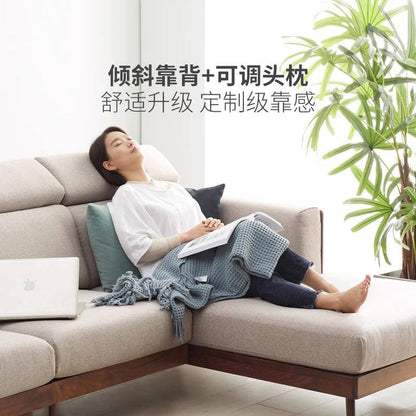 实木黑胡桃木新中式大户型布艺沙发简约客厅转角沙发