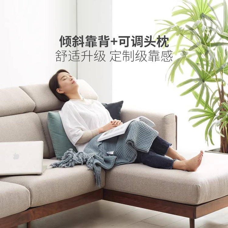 实木黑胡桃木新中式大户型布艺沙发简约客厅转角沙发