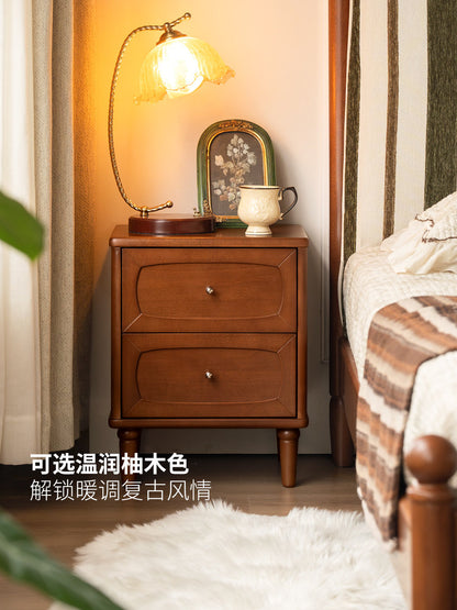 实木床头柜法式复古储物柜卧室黑胡桃木收纳柜小柜子