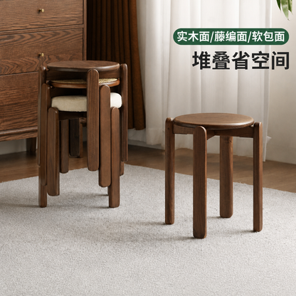 实木堆叠凳黑胡桃木圆凳小户型简约原木小板凳