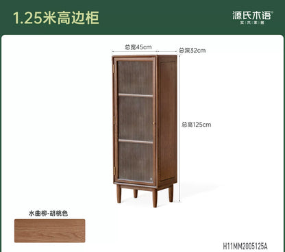 实木边柜客厅现代简约收纳展示柜胡桃色小户型电视柜立柜