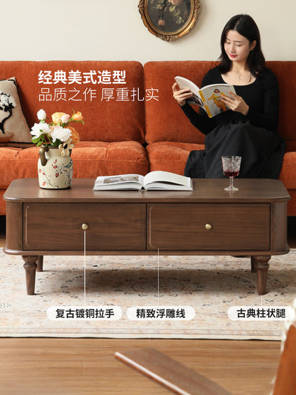 实木客厅美式复古茶台黑胡桃木茶几电机柜组合
