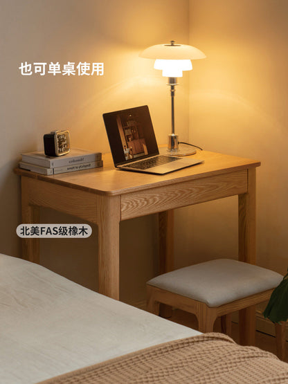 实木书桌书架一体现代简约靠墙窄桌书房办公桌橡木床边桌