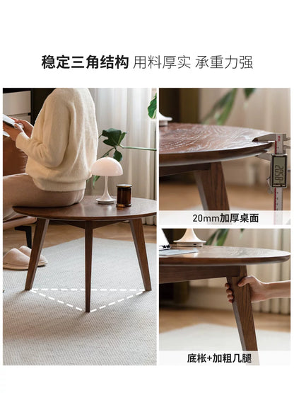 纯实木茶几沙发边几大小组合客厅圆形茶桌小户型原木矮桌