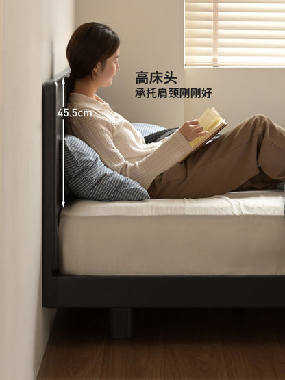 实木床现代极简大板床卧室黑色悬浮床小户型双人床