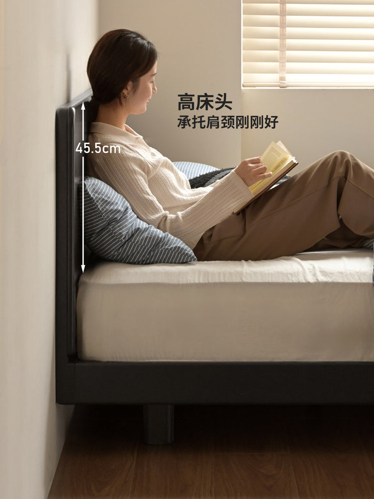 实木床现代极简大板床卧室黑色悬浮床小户型双人床