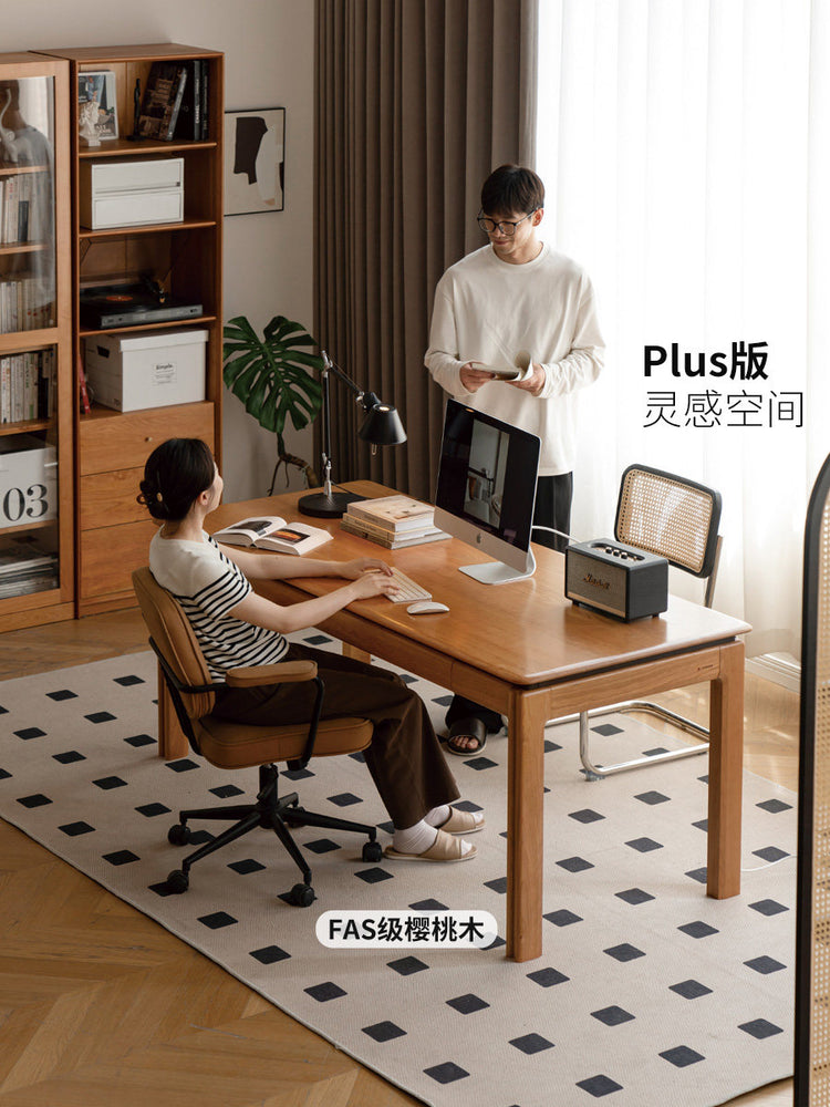 实木书桌书房大板桌办公桌樱桃木带抽大工作台桌子