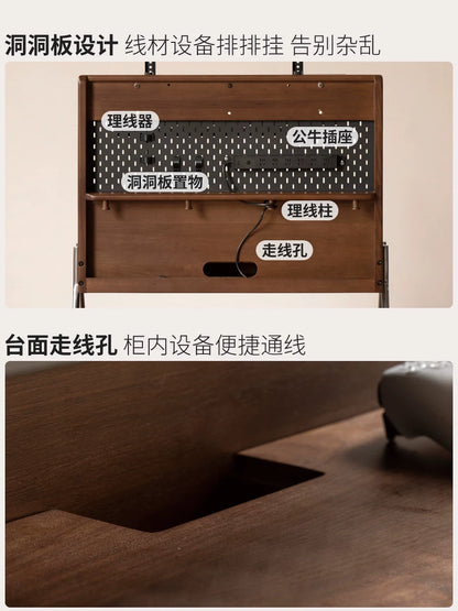 实木电视机支架客厅中古黑胡桃木多功能可移动电视柜挂架